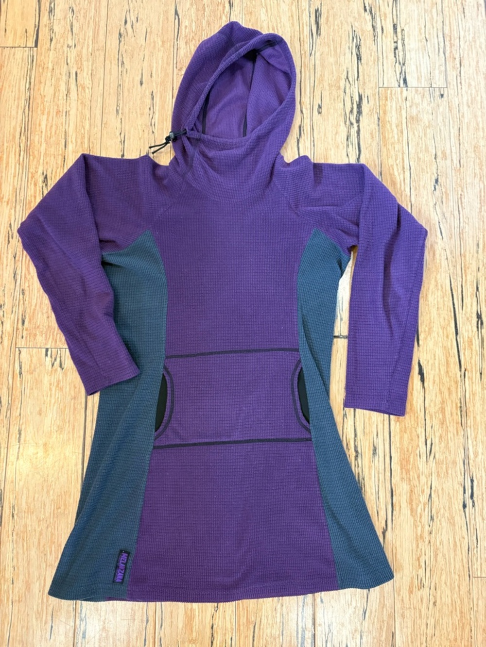 Melanzana Deep Purple Waffle-Knit Hooded Pullover Dress with Charcoal Trim